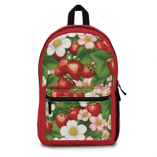 Dark Red Backpack with Strawberry Dreams Design