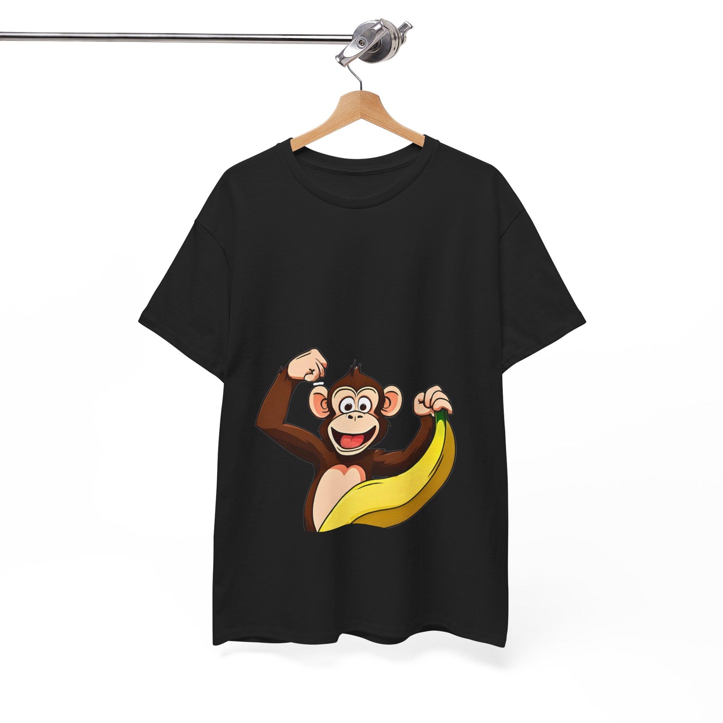 Playful Monkey with Banana T-Shirt — Cute Cartoon Chimp Graphic Tee for Kids & Adults