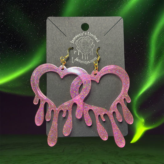 Hot Pink "Hallow"-Graphic Glitter Drippy Heart Earrings