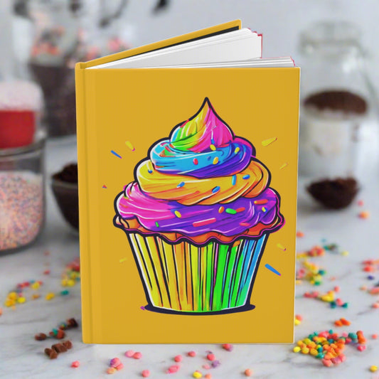 Neon Cupcake on Yellow Hardcover Journal Matte