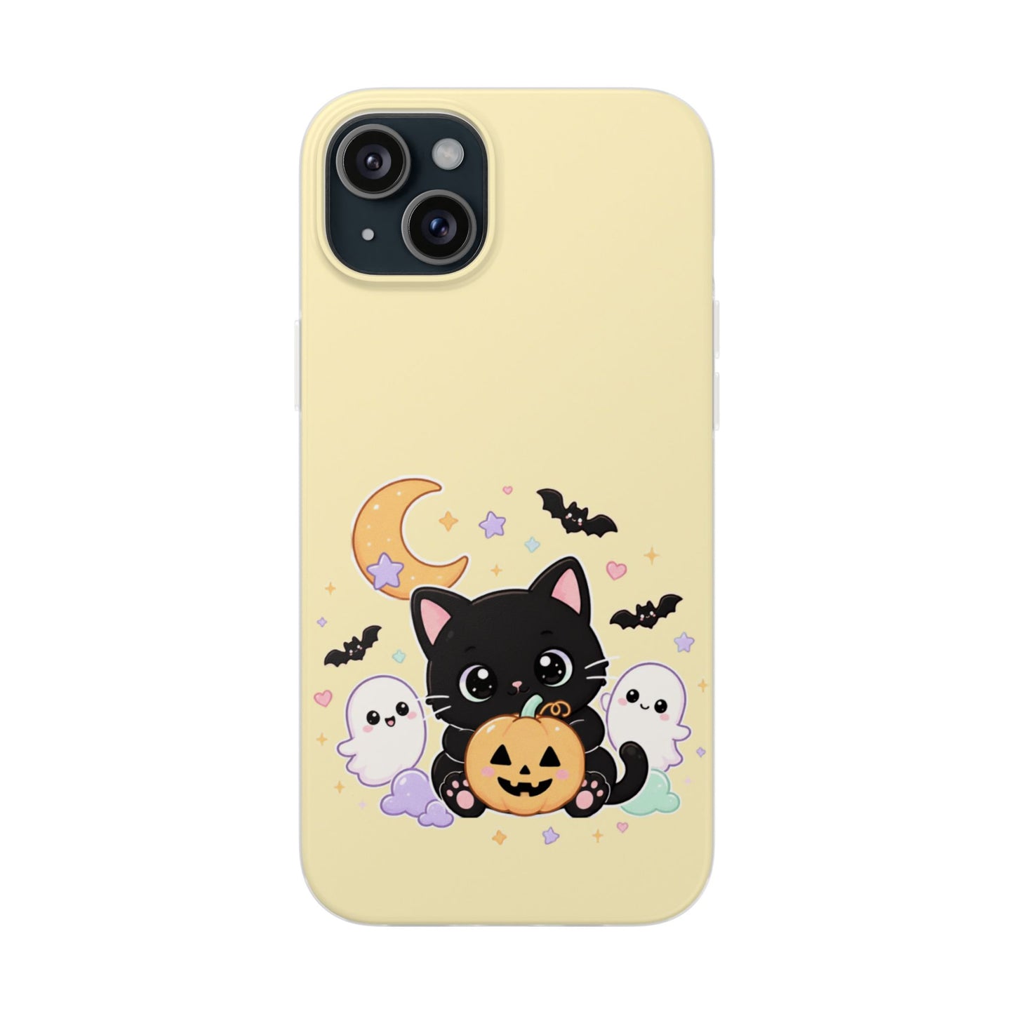 Cute Halloween Black Cat Phone Case — Kawaii Pumpkin & Ghosts Flexi Case