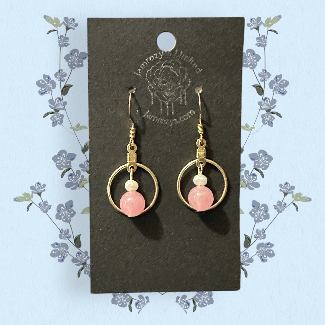 Pink Quartz + Pearl Earrings