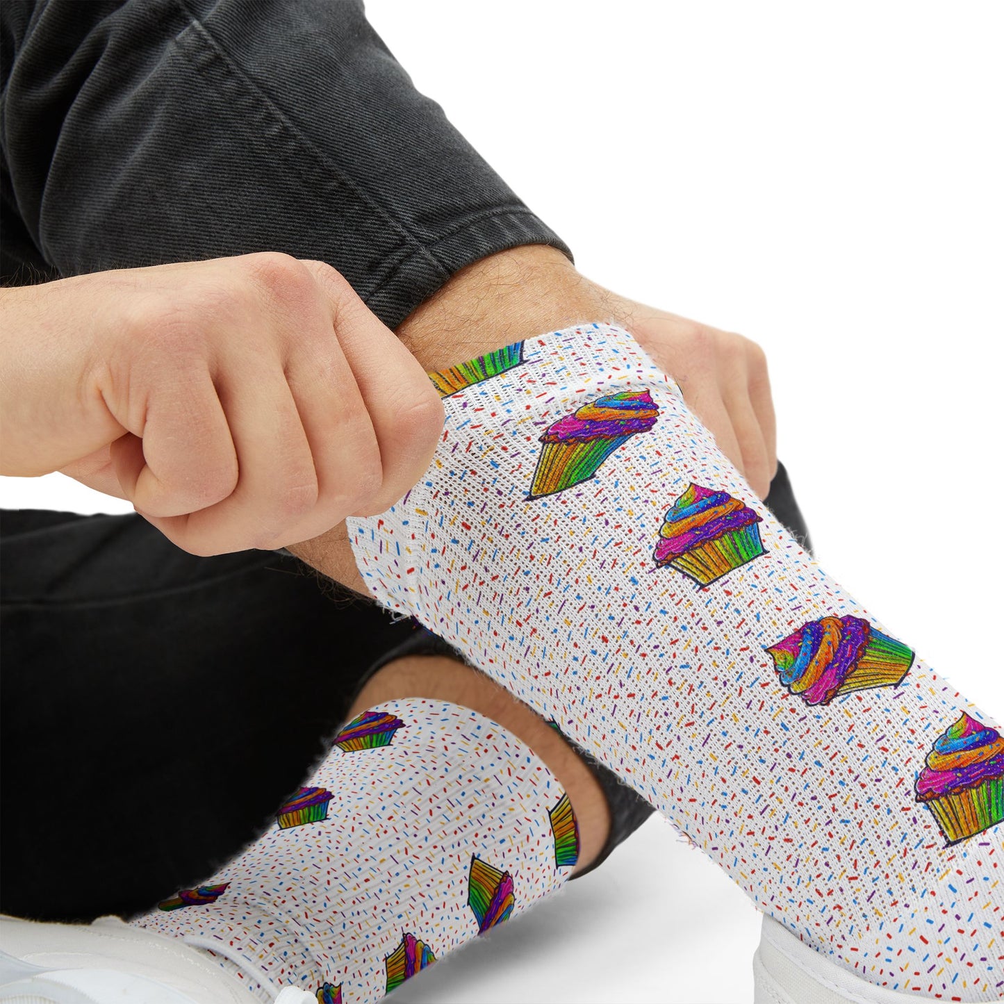 Cupcake Pattern Sublimation Socks — Colorful Dessert Crew Socks