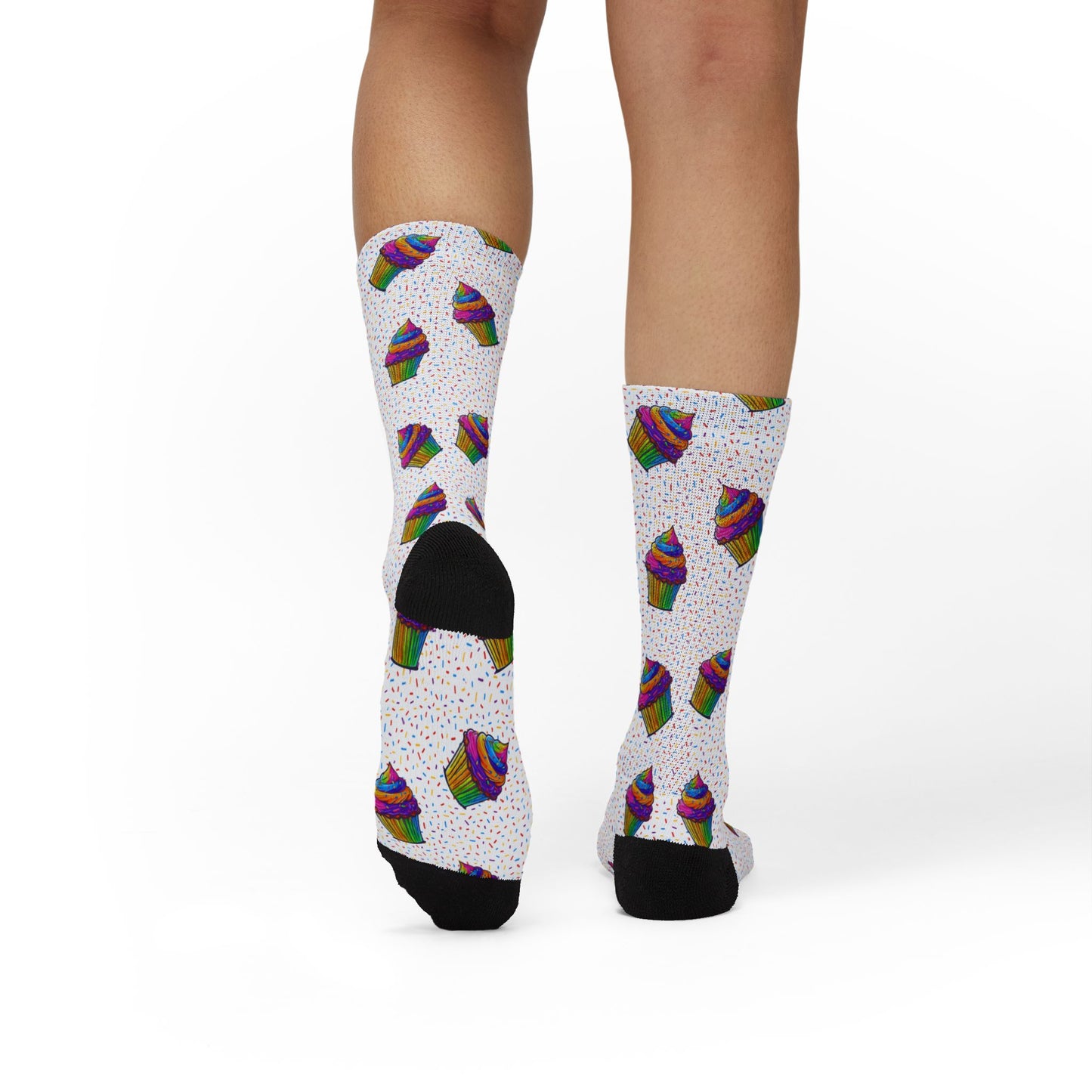 Cupcake Pattern Sublimation Socks — Colorful Dessert Crew Socks