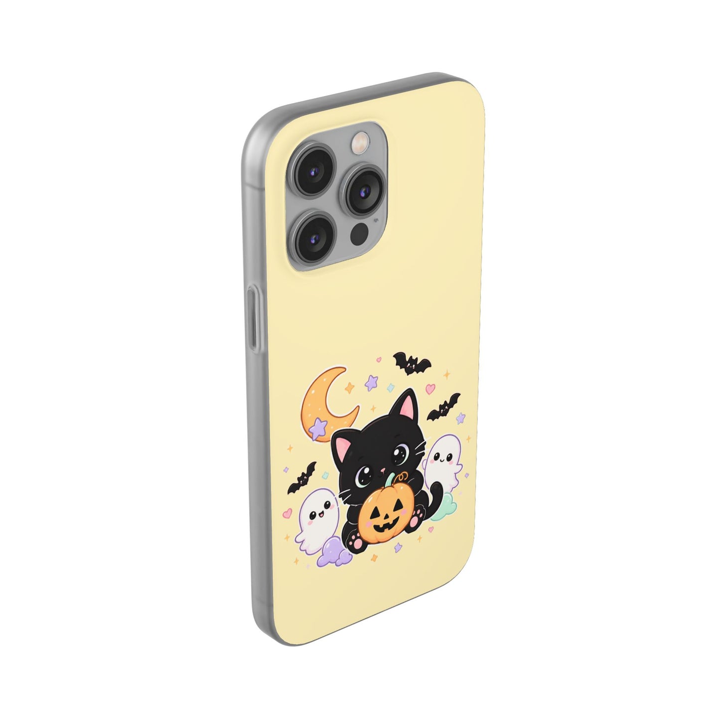 Cute Halloween Black Cat Phone Case — Kawaii Pumpkin & Ghosts Flexi Case