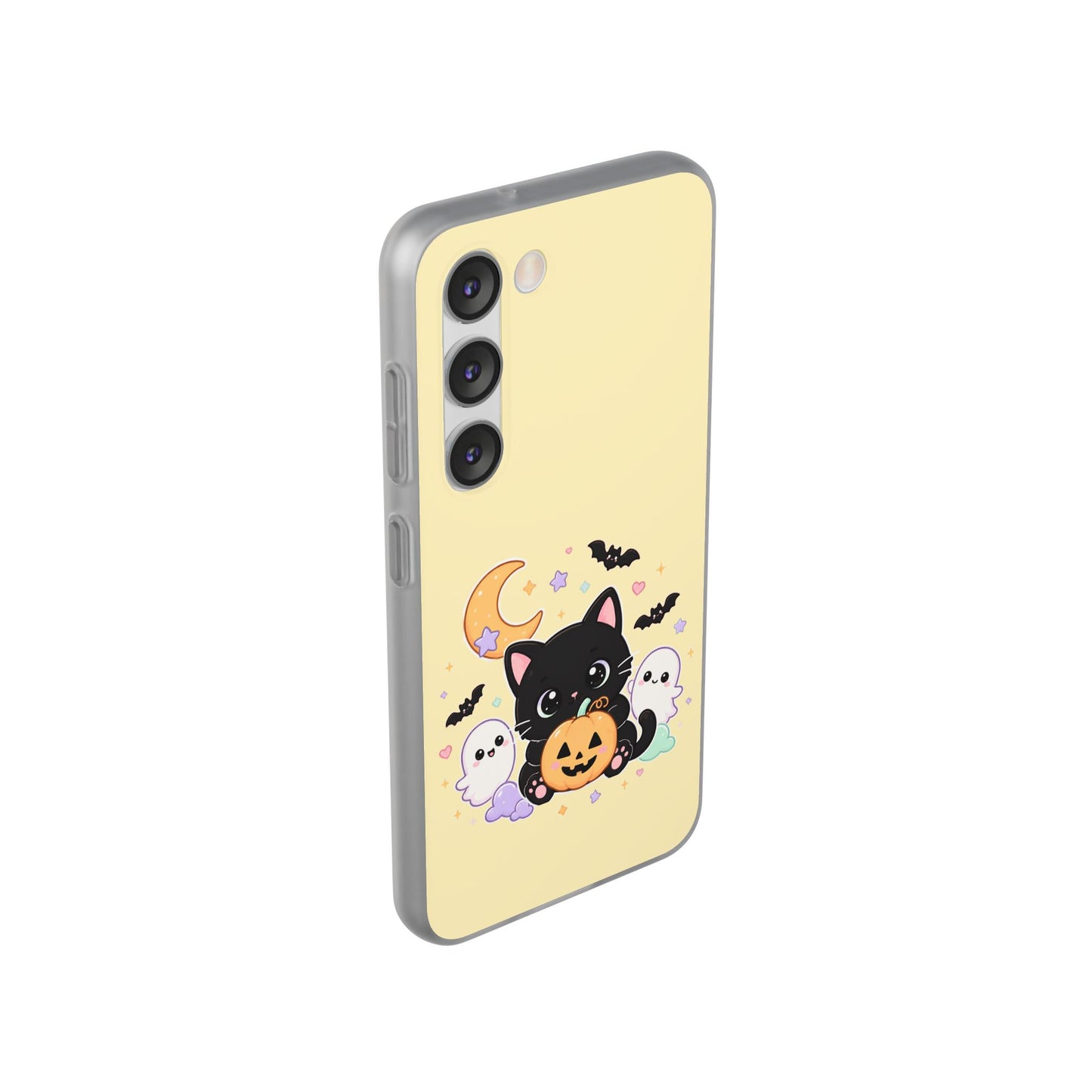 Cute Halloween Black Cat Phone Case — Kawaii Pumpkin & Ghosts Flexi Case