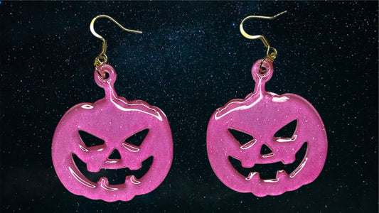 Pink Glittery Jack O’ Lantern Earrings