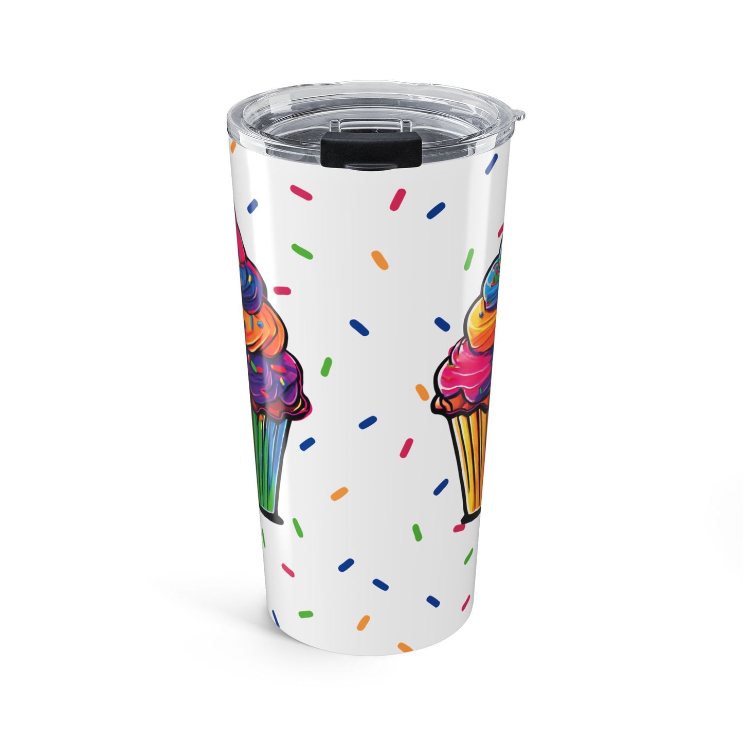 20oz Rainbow Cupcake Tumbler – Insulated Stainless Steel Travel Cup with Sprinkle Design