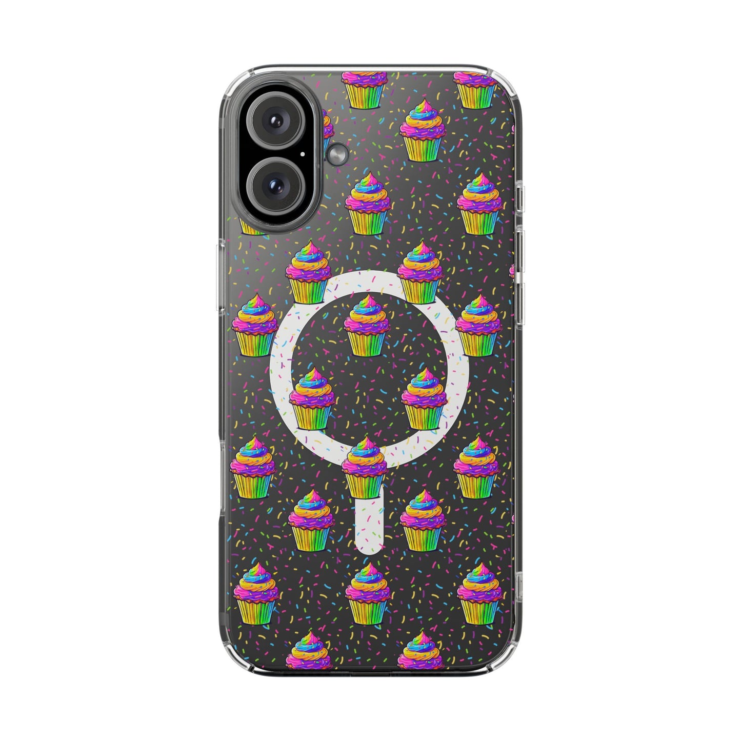 Clear Magnetic Phone Case — Rainbow Cupcake Confetti Design