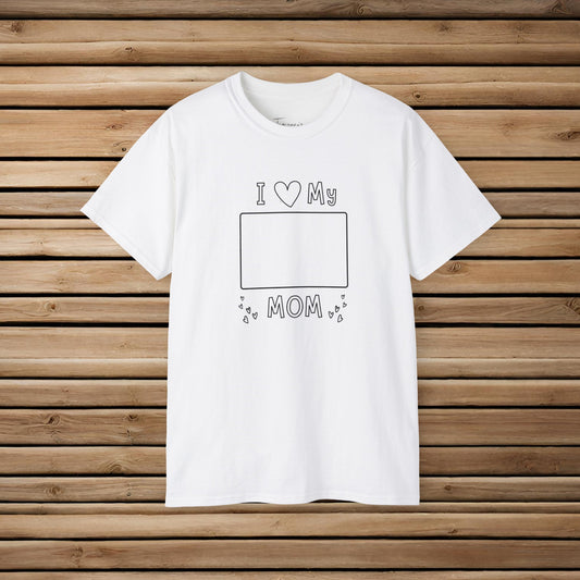 Color Me In & Draw "I Heart My Mom" Unisex Ultra Cotton Tee- Mother's Day/Birthday
