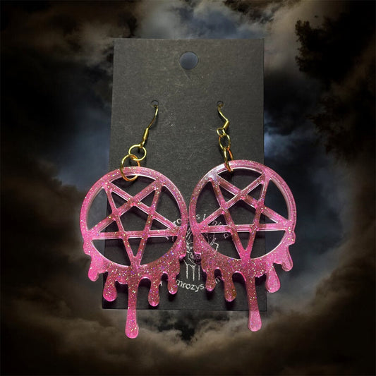 Occult-Chic Hot Pink Glittery Dripping Pentagram