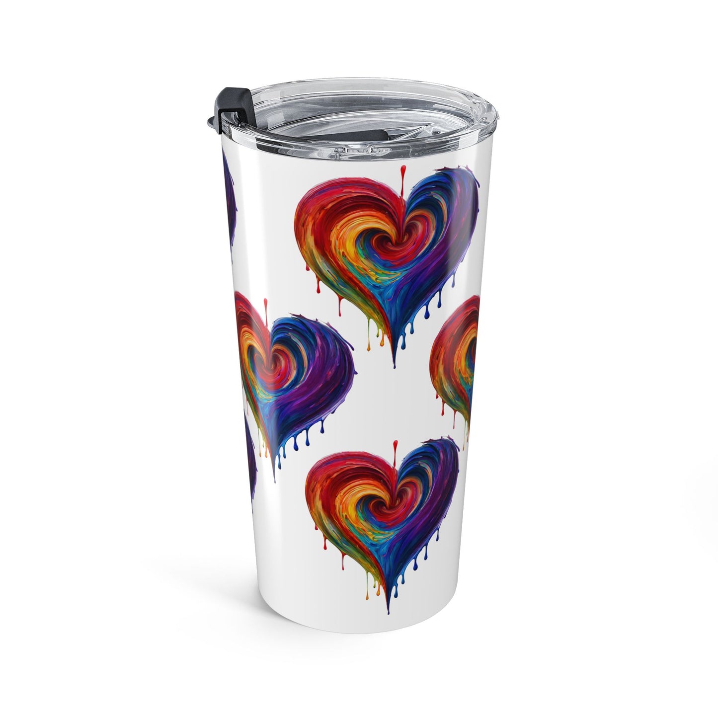 20oz Regenbogenfarbener Herzbecher mit Drip-Effekt — Bunter Reisebecher mit gemaltem Herzmotiv