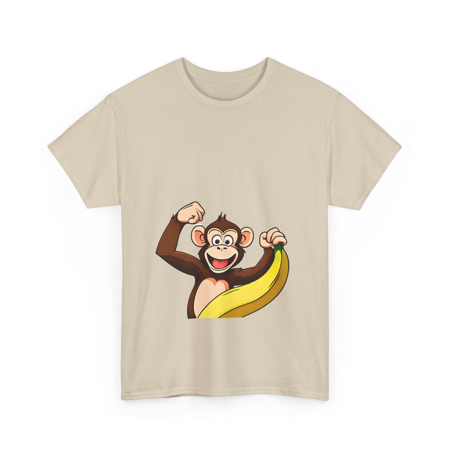 Playful Monkey with Banana T-Shirt — Cute Cartoon Chimp Graphic Tee for Kids & Adults