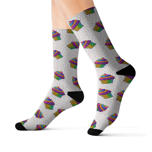 Cupcake-Muster Sublimationssocken — Bunte Dessert Crew Socken