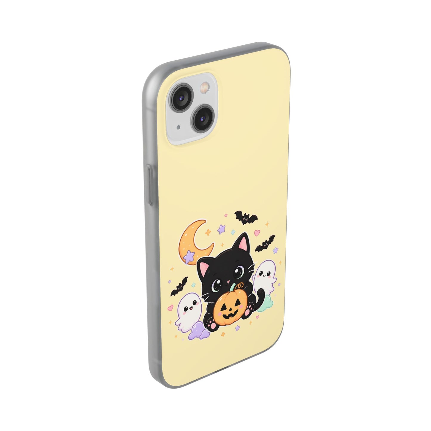 Cute Halloween Black Cat Phone Case — Kawaii Pumpkin & Ghosts Flexi Case