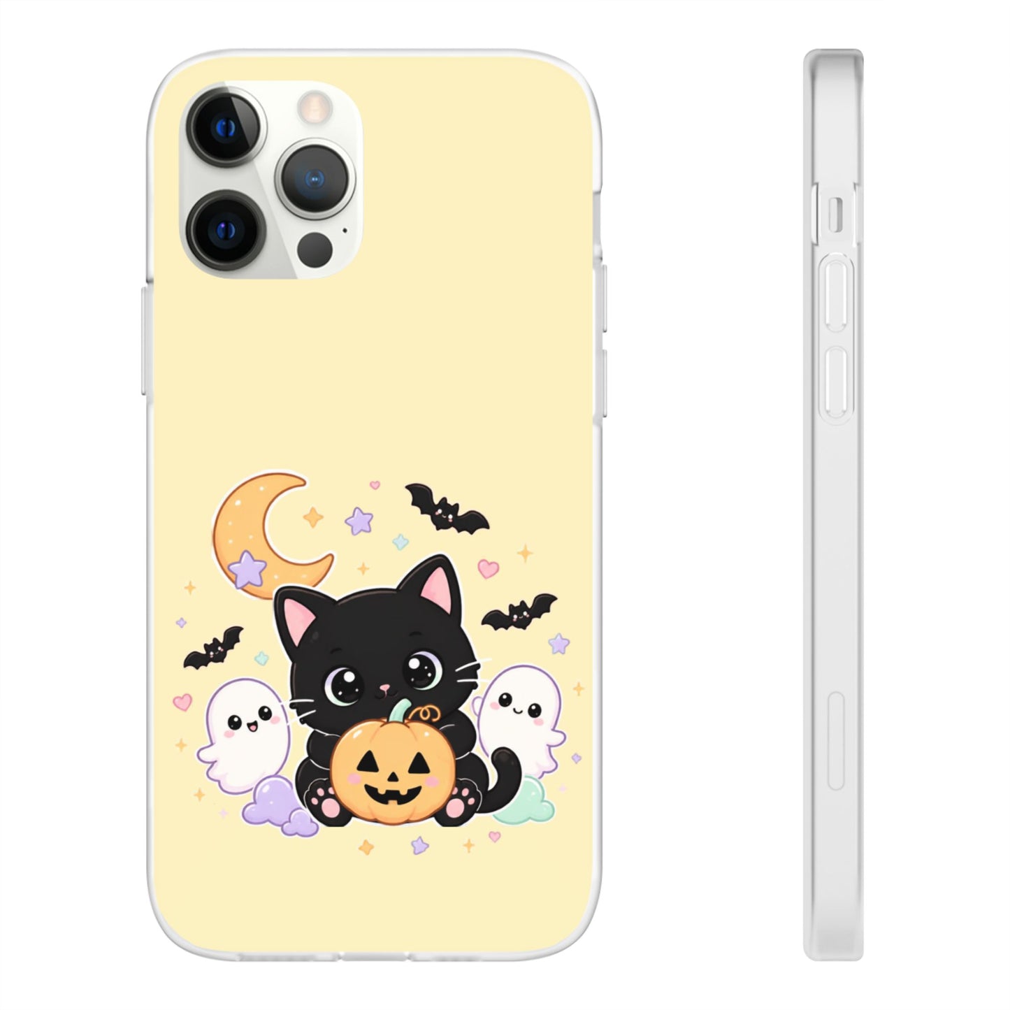 Cute Halloween Black Cat Phone Case — Kawaii Pumpkin & Ghosts Flexi Case