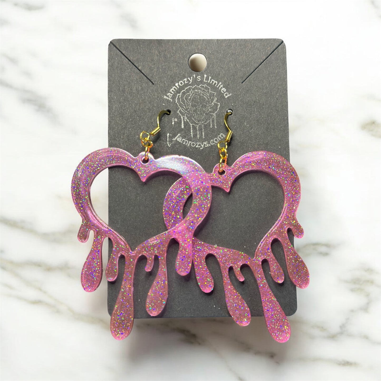 Hot Pink "Hallow"-Graphic Glitter Drippy Heart Earrings