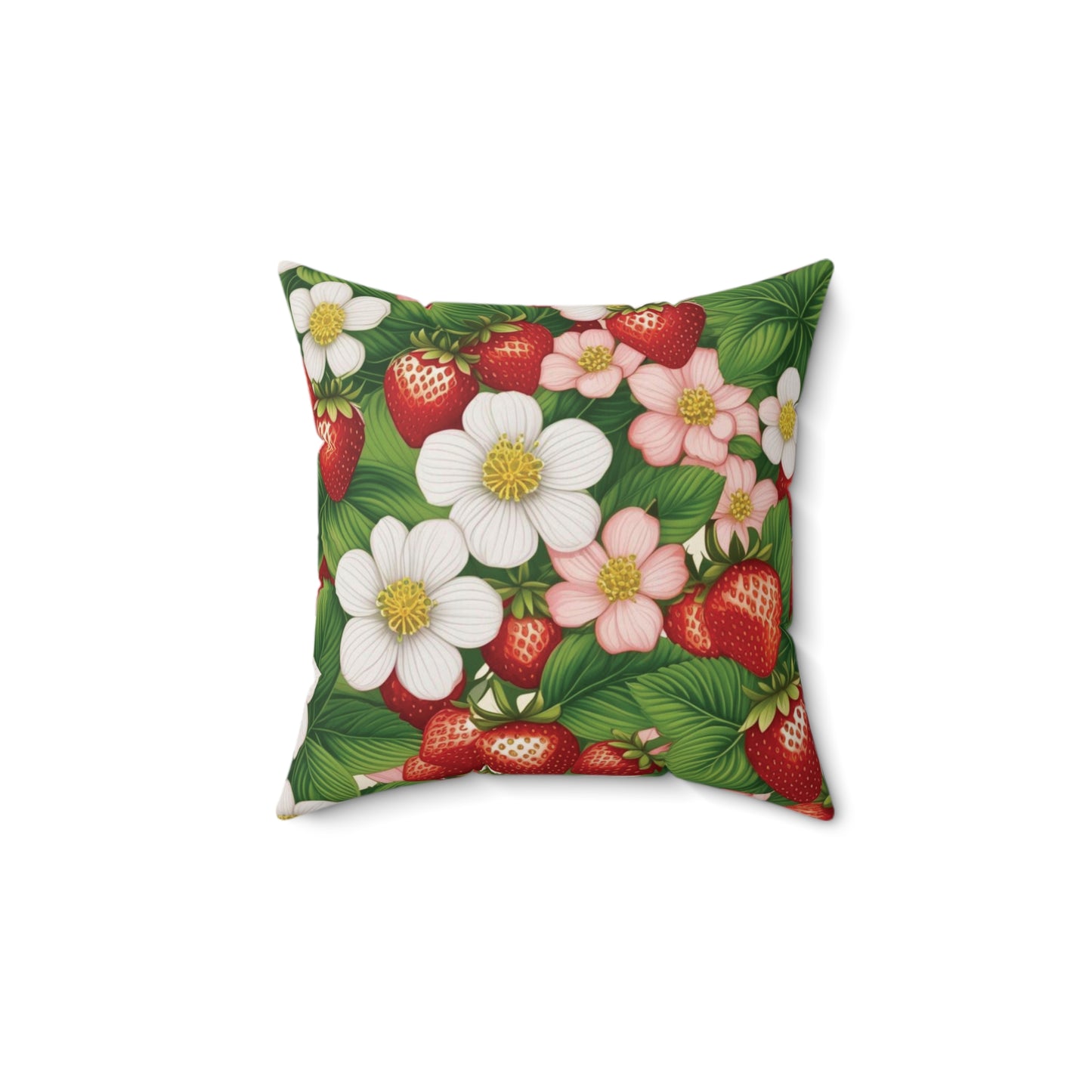 Strawberry Dreams Design on Both Sides of Spun Polyester Square Pillow