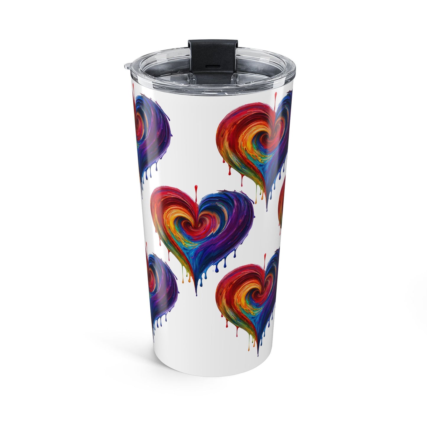 20oz Regenbogenfarbener Herzbecher mit Drip-Effekt — Bunter Reisebecher mit gemaltem Herzmotiv