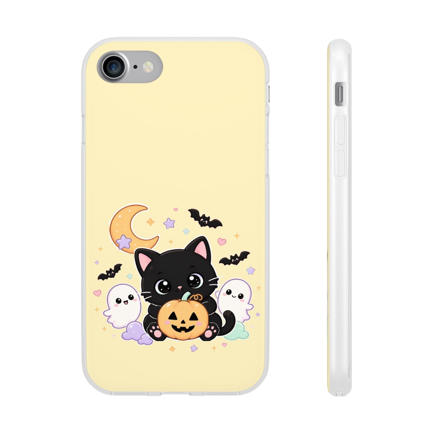 Cute Halloween Black Cat Phone Case — Kawaii Pumpkin & Ghosts Flexi Case