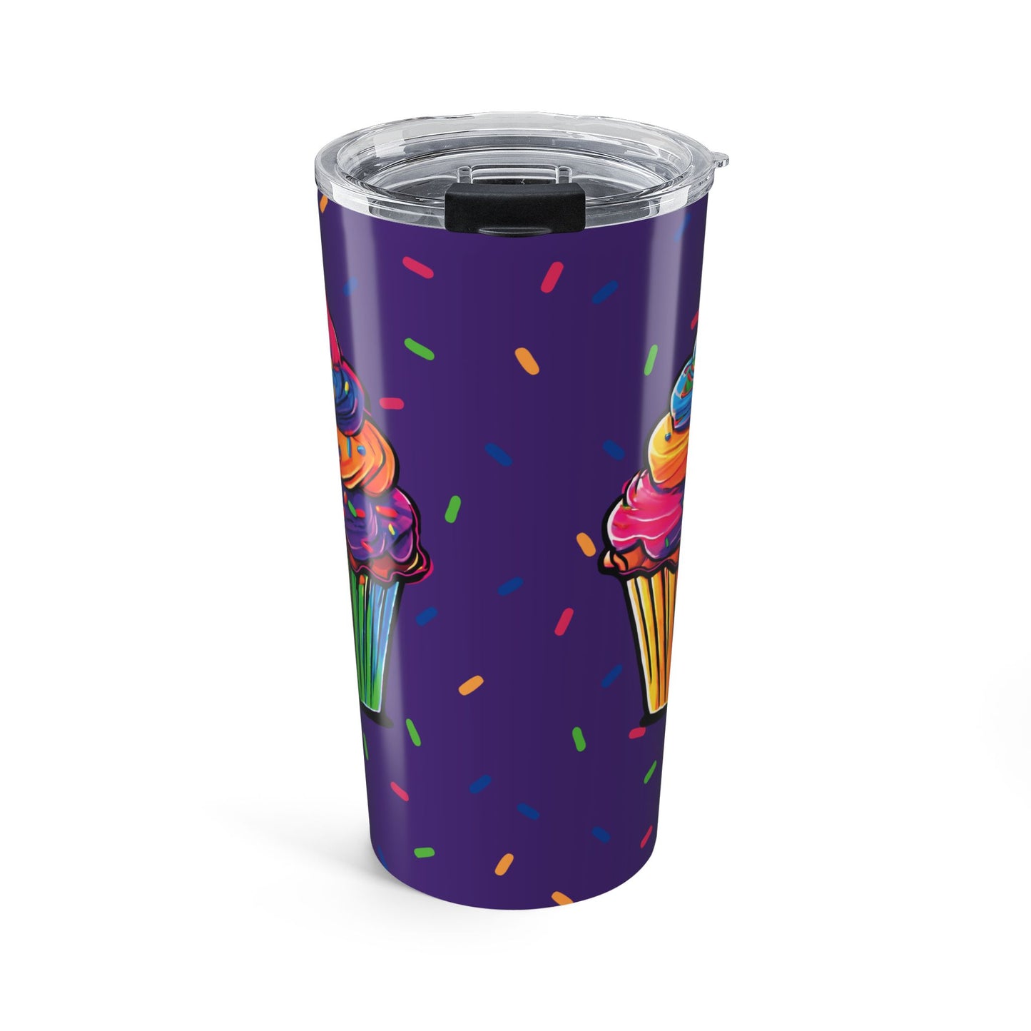 20oz Rainbow Cupcake Tumbler – Colorful Sprinkles Travel Mug- Royal Purple