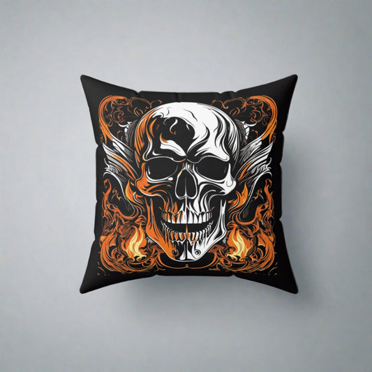 Flaming Skull- Both Sides Square Decorative Pillow