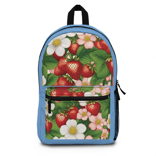 Light Blue Backpack with Strawberry Dreams Design