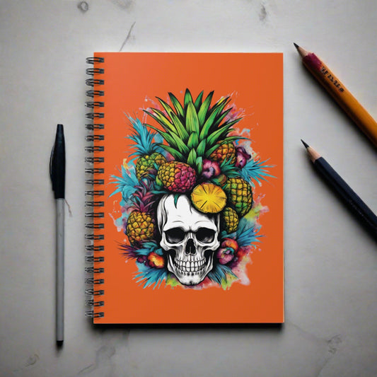 Colorful Mamba Skull Design on Orange Spiral Notebook - Ruled Lines