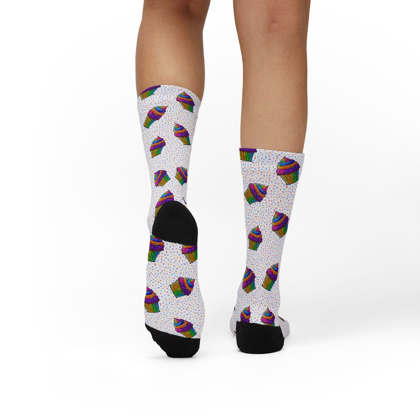 Cupcake Pattern Sublimation Socks — Colorful Dessert Crew Socks