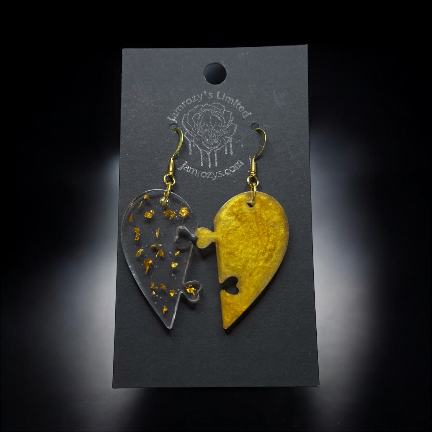 Golden Heart Puzzle Dangle Earrings