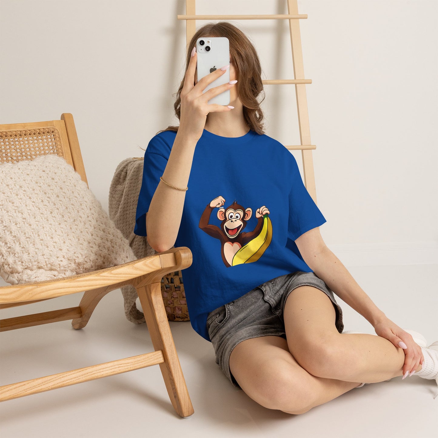 Playful Monkey with Banana T-Shirt — Cute Cartoon Chimp Graphic Tee for Kids & Adults