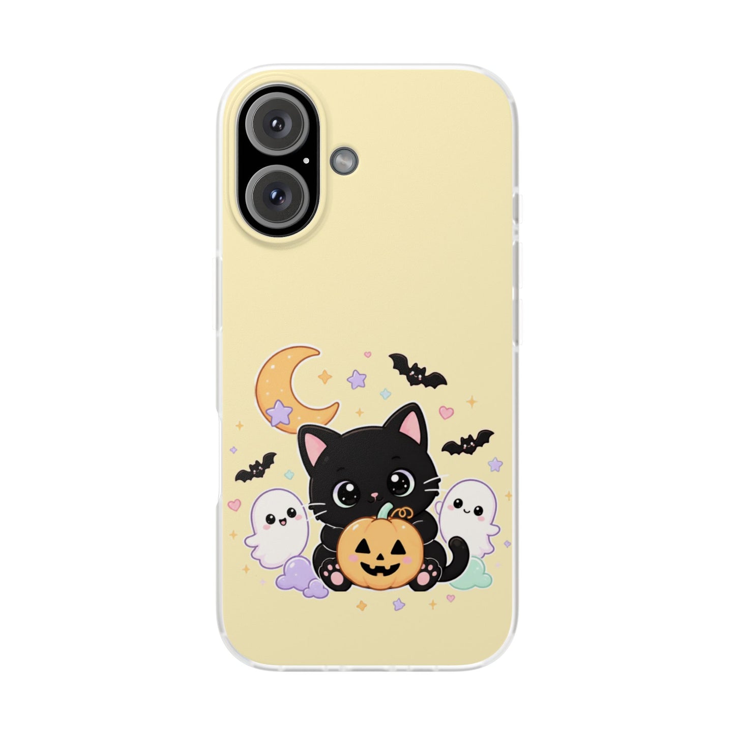 Cute Halloween Black Cat Phone Case — Kawaii Pumpkin & Ghosts Flexi Case