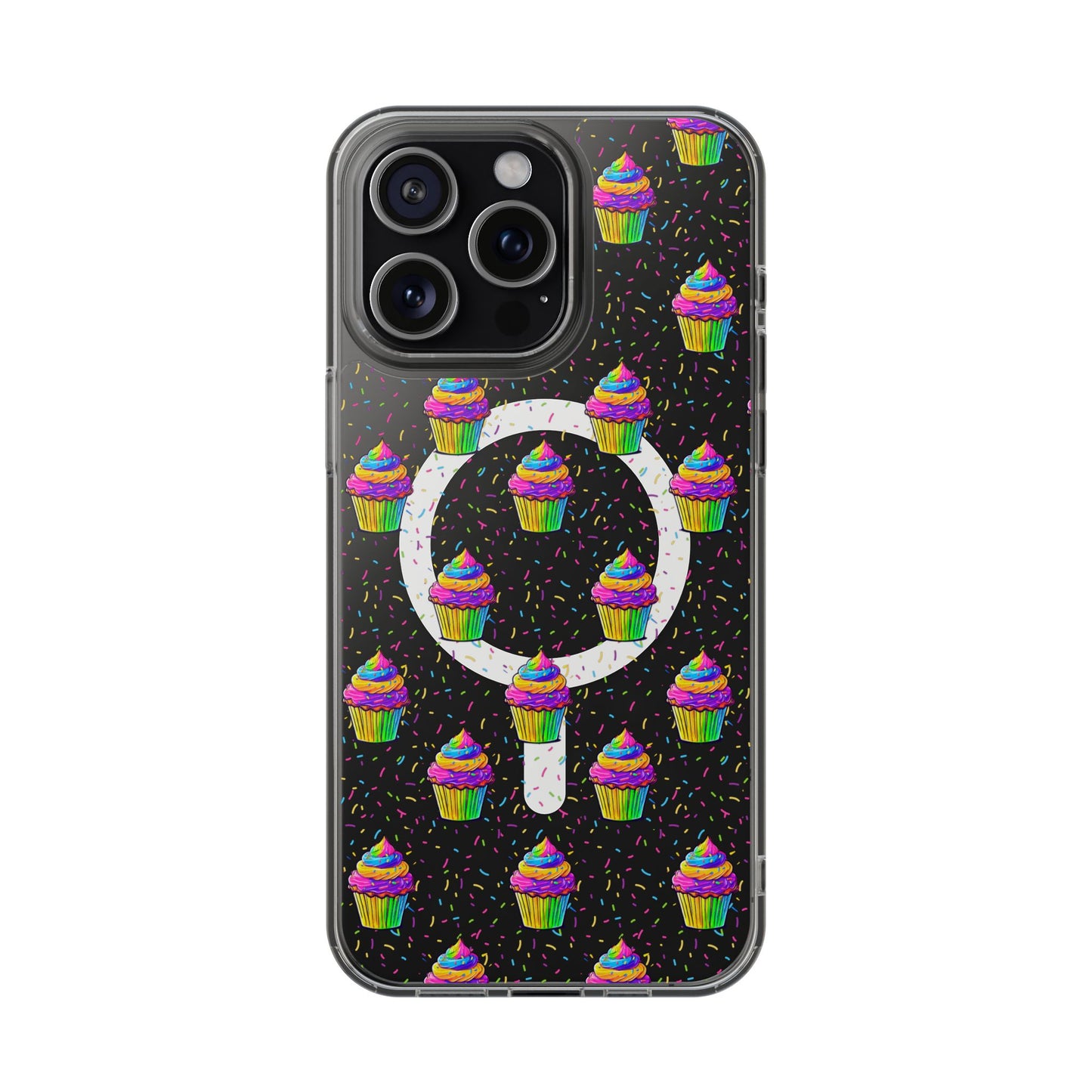 Clear Magnetic Phone Case — Rainbow Cupcake Confetti Design