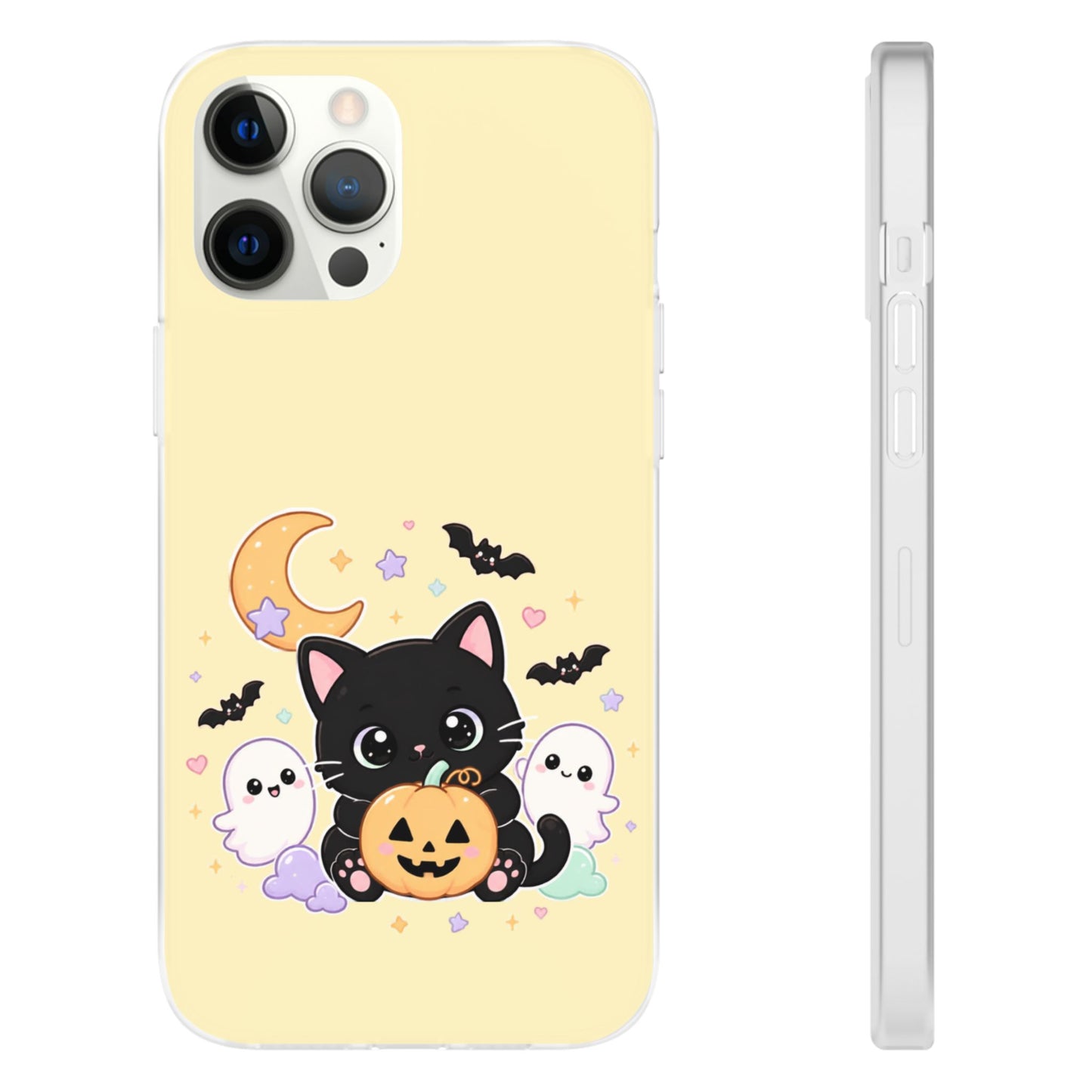 Cute Halloween Black Cat Phone Case — Kawaii Pumpkin & Ghosts Flexi Case