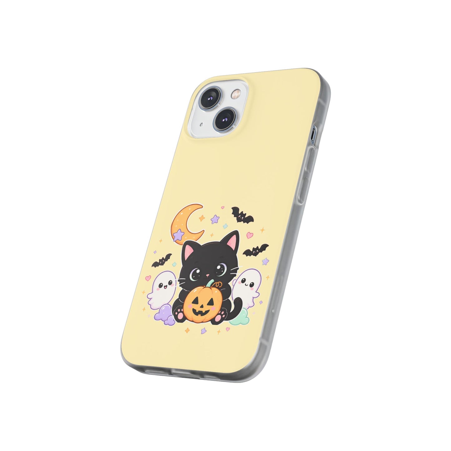 Cute Halloween Black Cat Phone Case — Kawaii Pumpkin & Ghosts Flexi Case