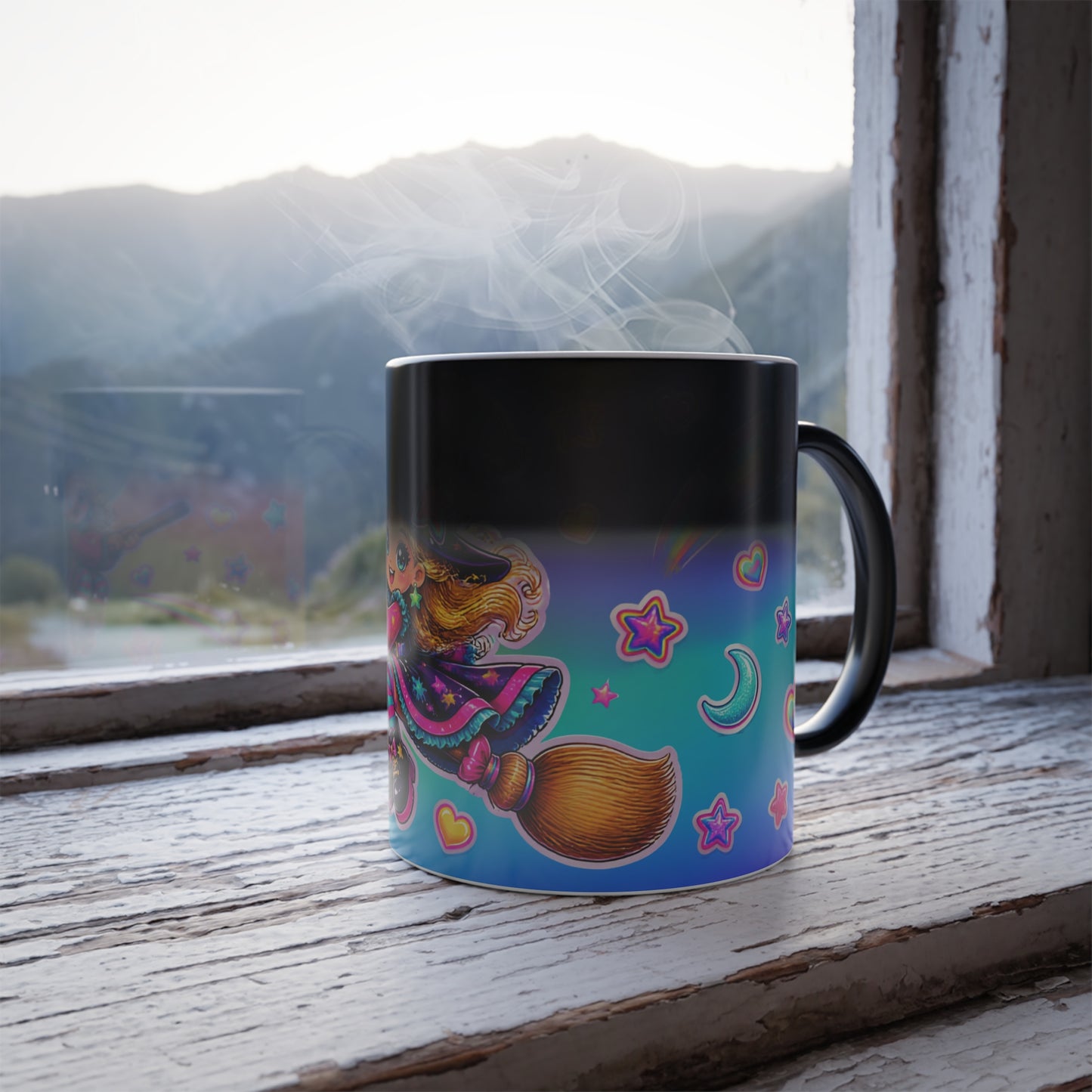 Color-Changing Mug — Cute Witch on Broomstick Magic (11 oz)
