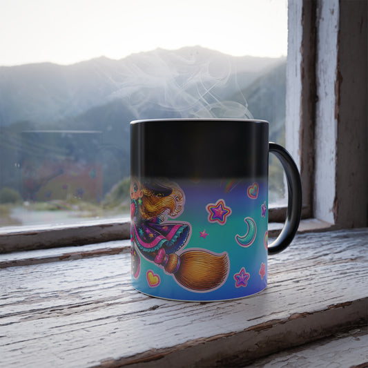 Color-Changing Mug — Cute Witch on Broomstick Magic (11 oz)