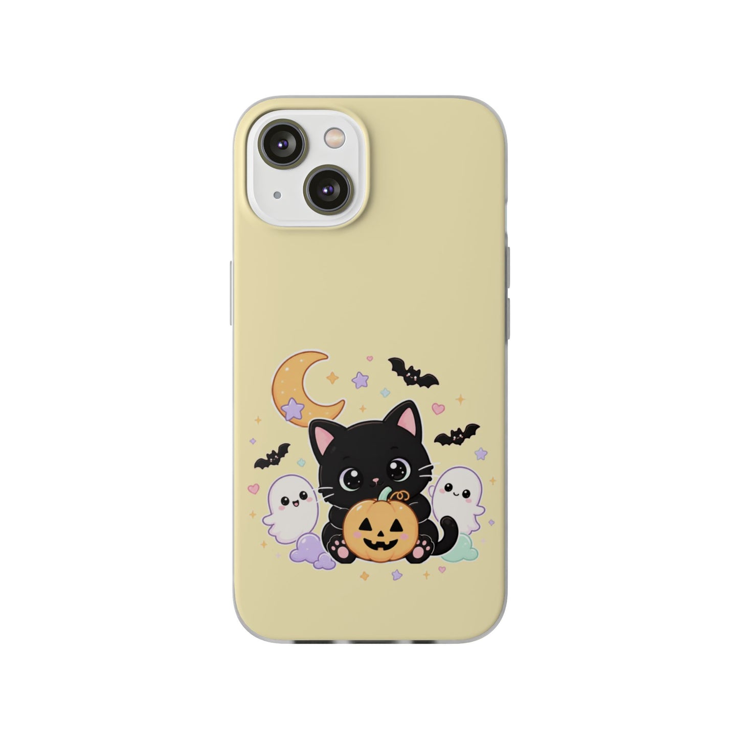 Cute Halloween Black Cat Phone Case — Kawaii Pumpkin & Ghosts Flexi Case