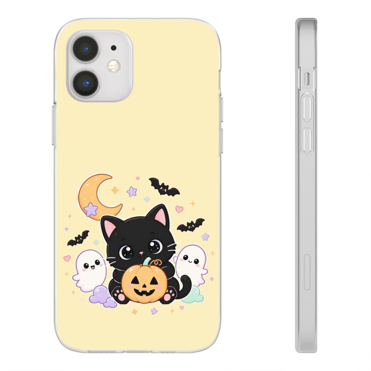 Cute Halloween Black Cat Phone Case — Kawaii Pumpkin & Ghosts Flexi Case