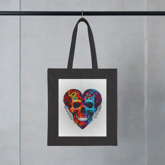 Canvas Tote Bag with Colorful Skull Heart Print on Front