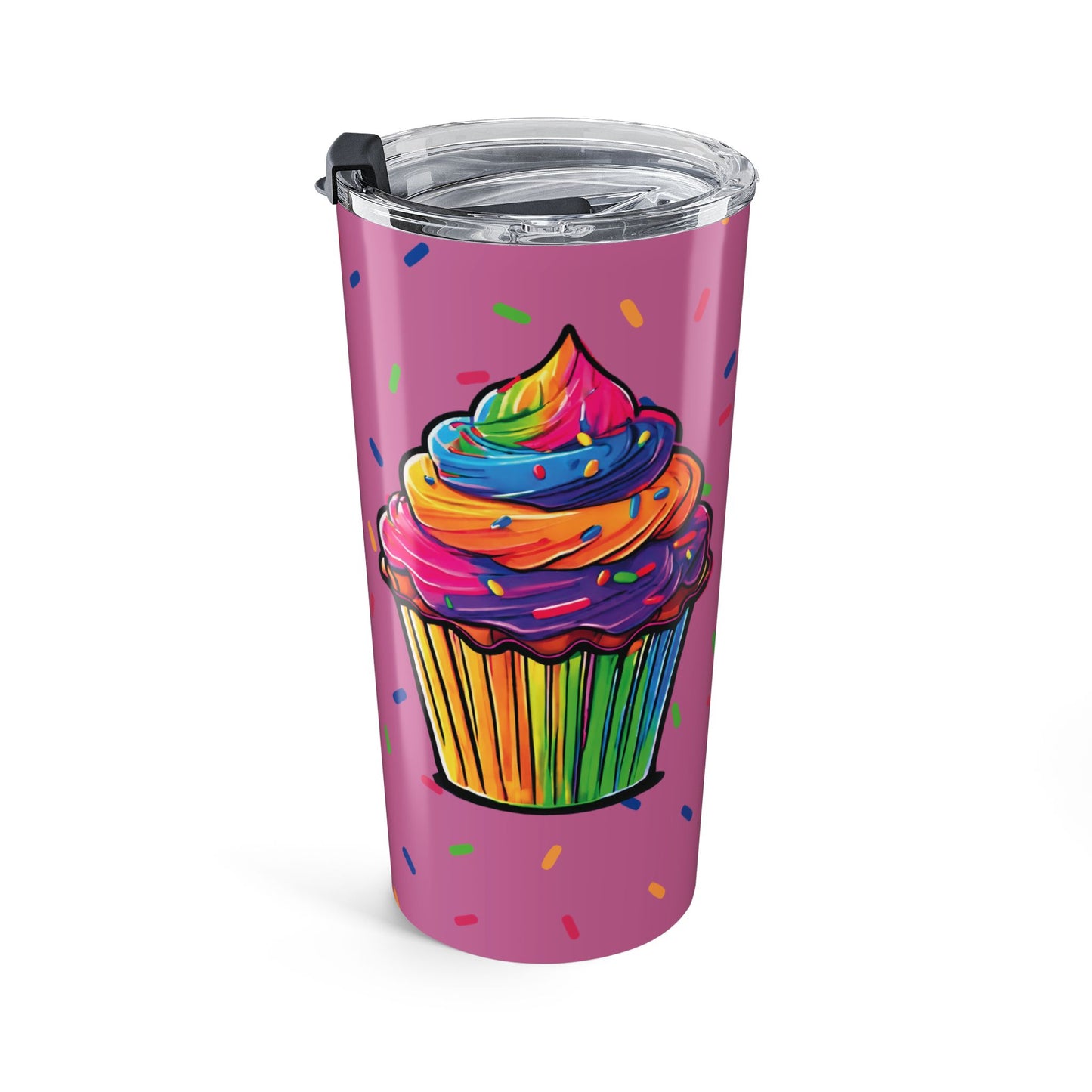 20oz Cupcake Tumbler — Colorful Rainbow Frosting Travel Cup Pink