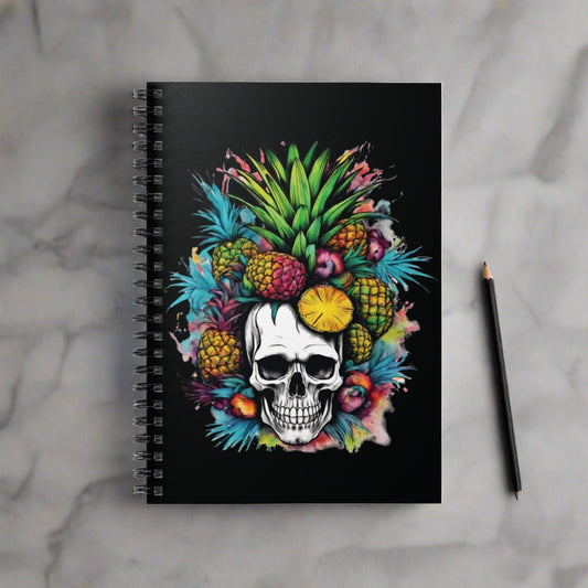 Colorful Mamba Skull Design on Black Spiral Notebook - Ruled Lines