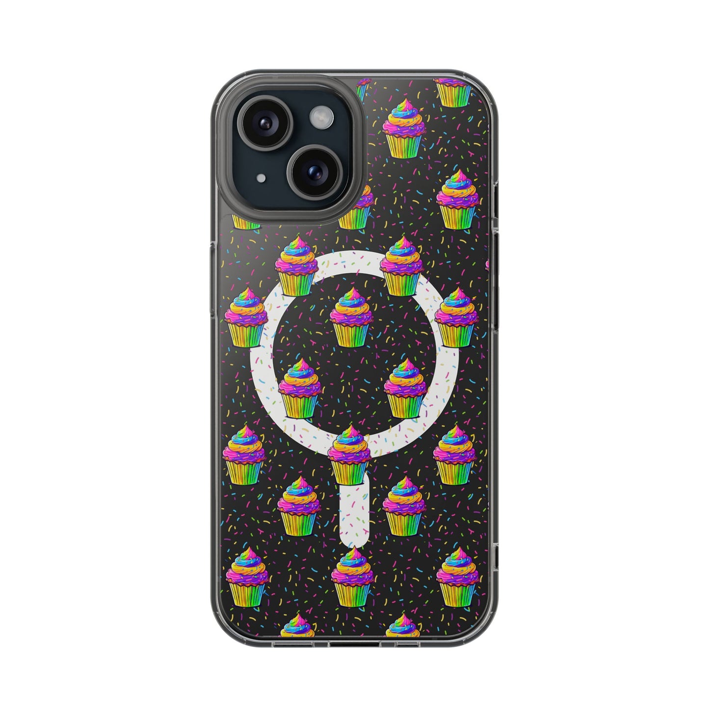 Clear Magnetic Phone Case — Rainbow Cupcake Confetti Design