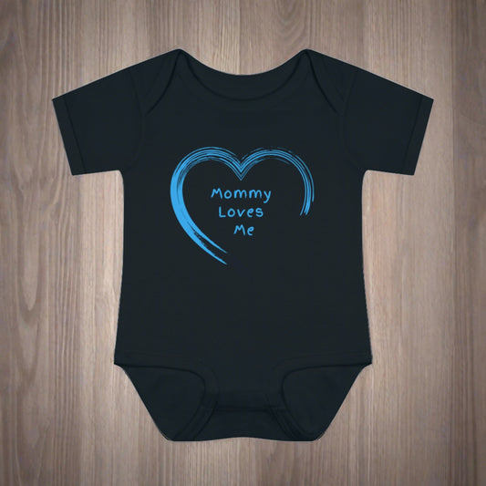 Blue "Mommy Loves Me" Infant Baby Rib Bodysuit Boys