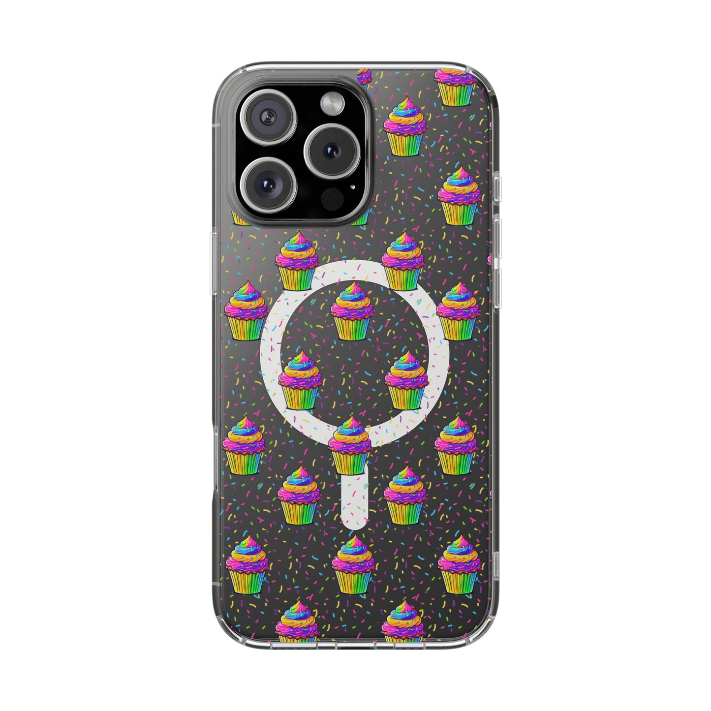 Clear Magnetic Phone Case — Rainbow Cupcake Confetti Design