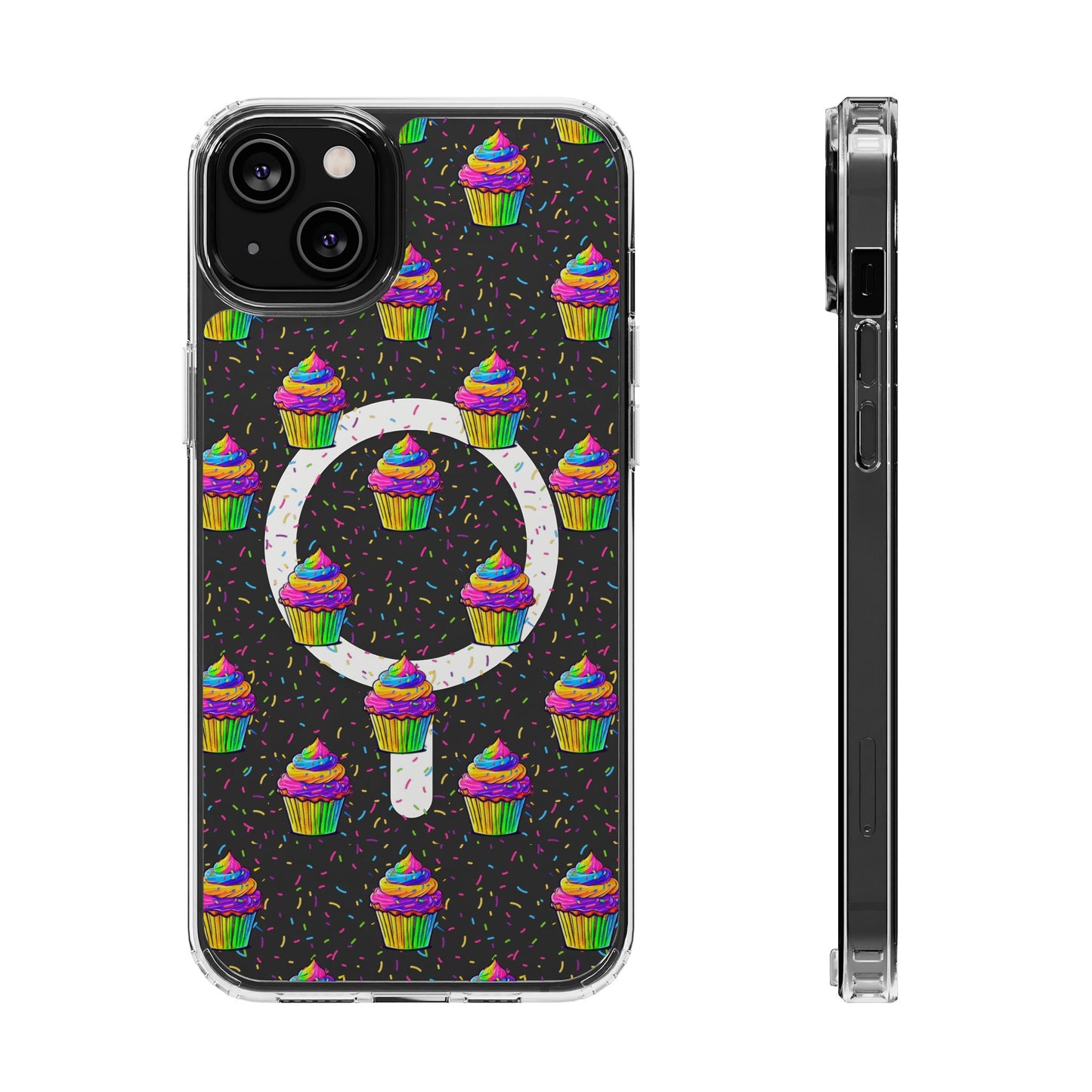 Clear Magnetic Phone Case — Rainbow Cupcake Confetti Design