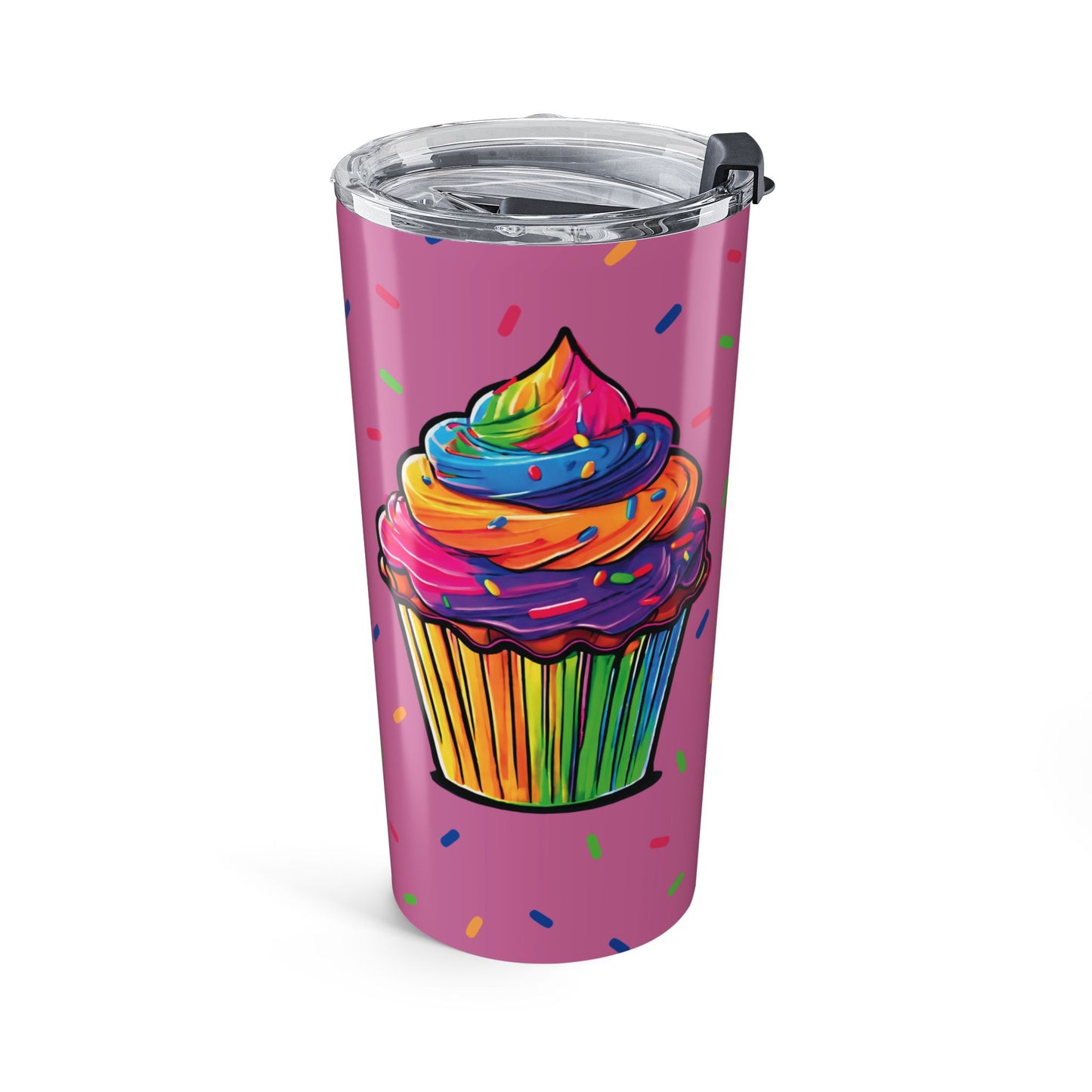20oz Cupcake Tumbler — Colorful Rainbow Frosting Travel Cup Pink