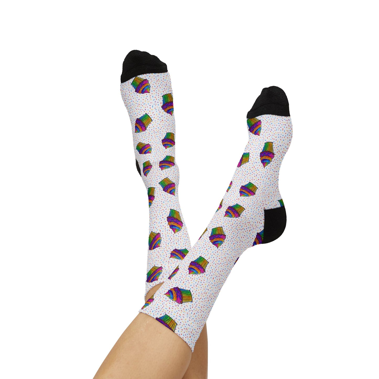 Cupcake Pattern Sublimation Socks — Colorful Dessert Crew Socks