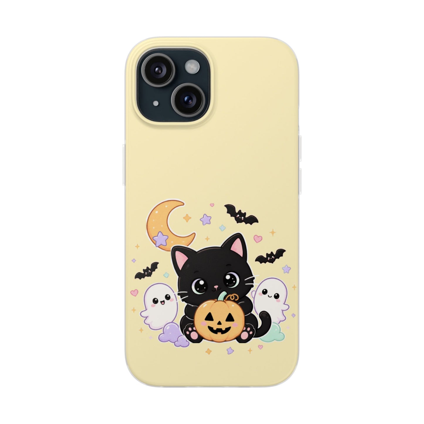 Cute Halloween Black Cat Phone Case — Kawaii Pumpkin & Ghosts Flexi Case