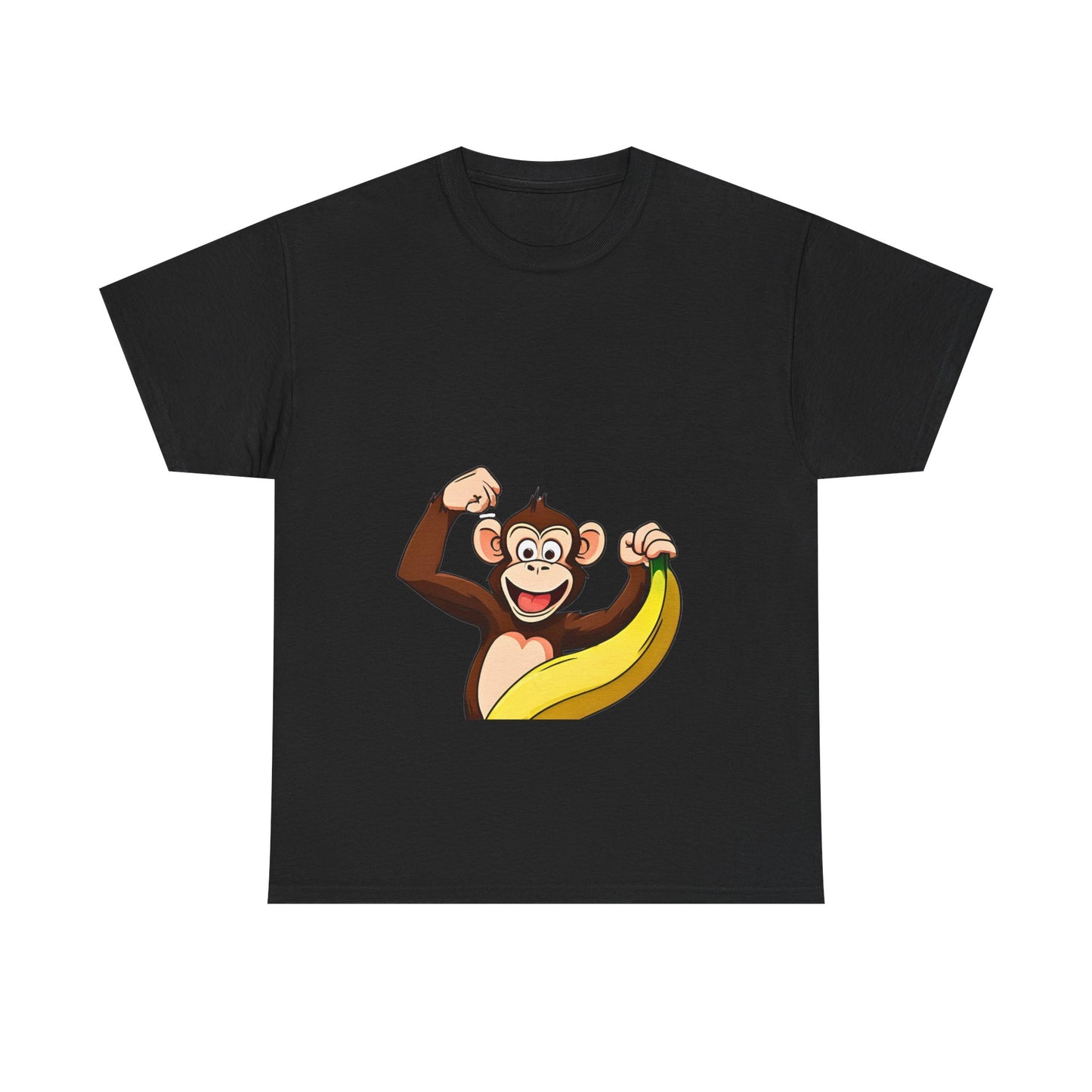 Playful Monkey with Banana T-Shirt — Cute Cartoon Chimp Graphic Tee for Kids & Adults